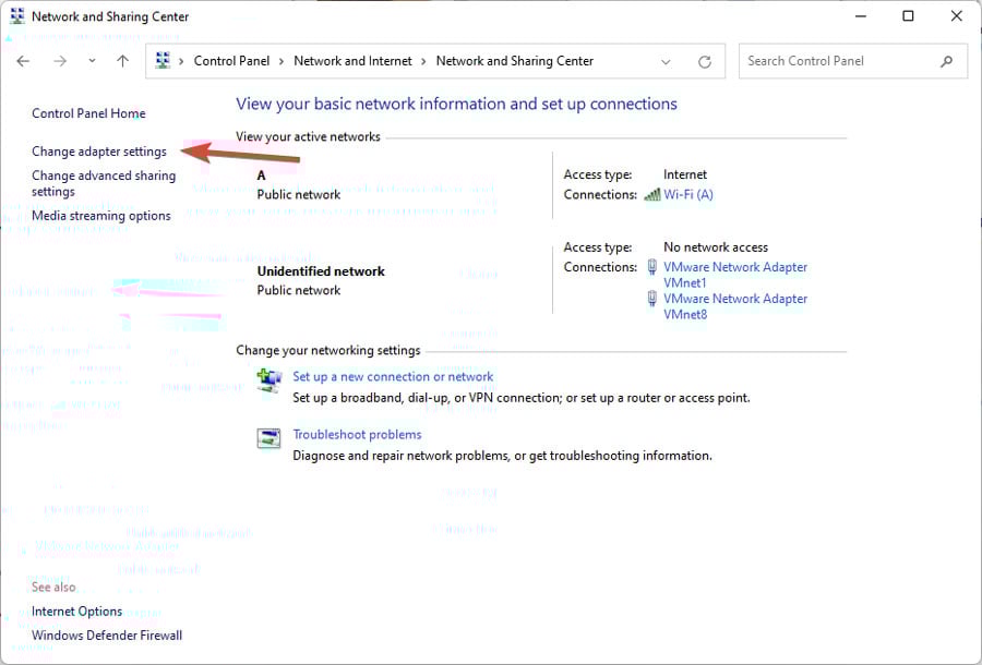 modifier les paramètres de l'adaptateur sur windows