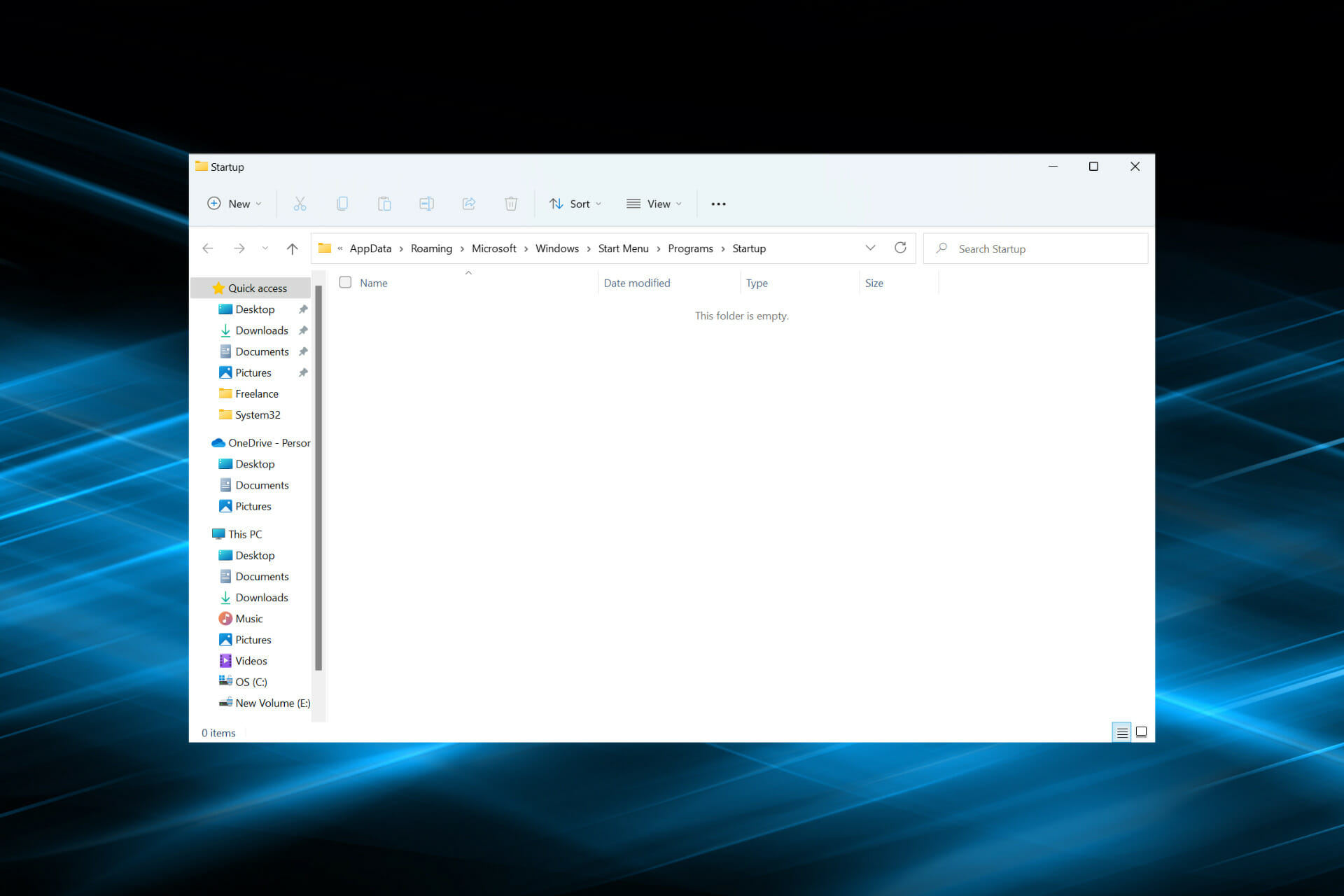 Cartella di avvio vuota in Windows 11