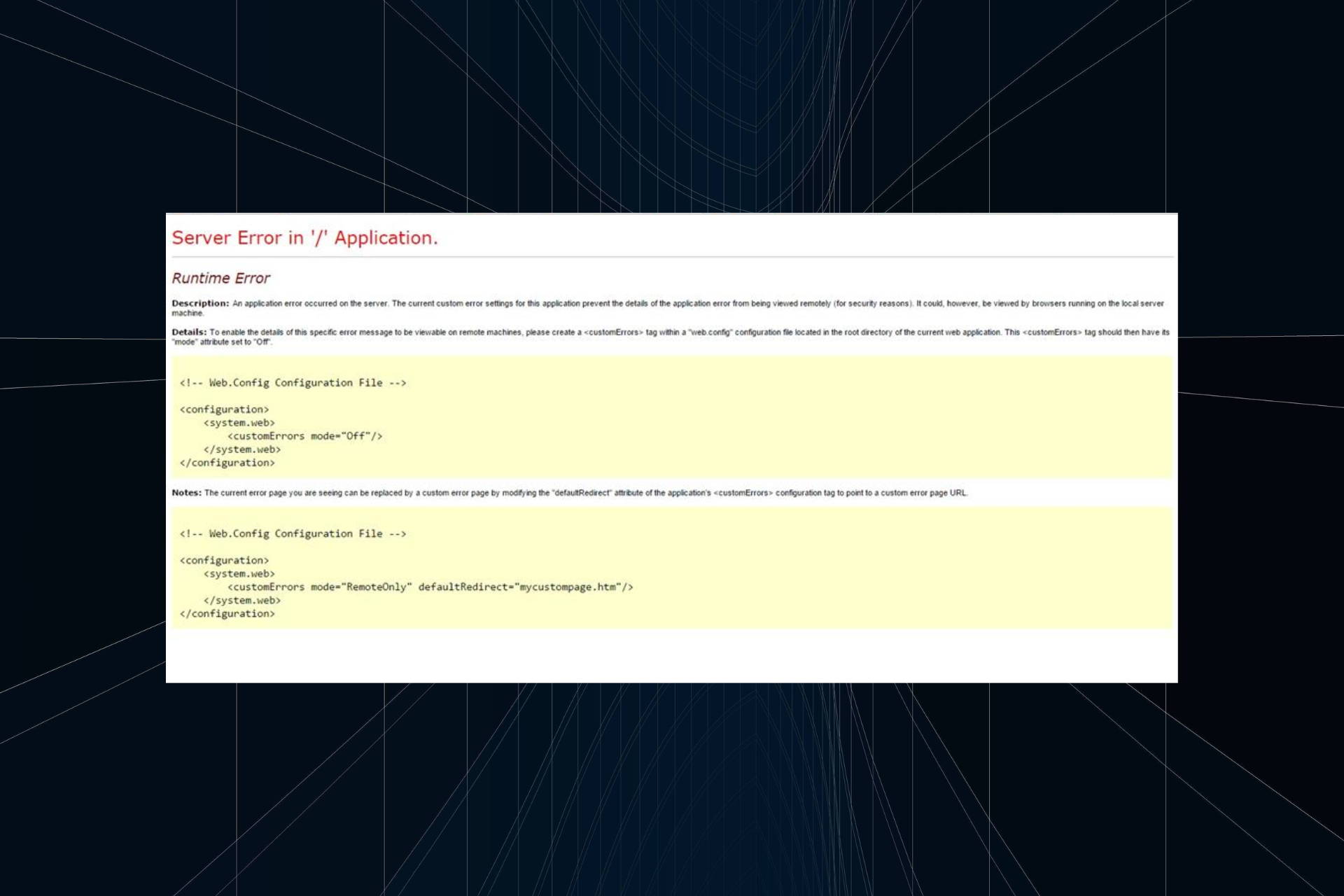 Corriger l'erreur de serveur dans l'application '/' chrome