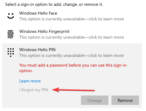 windows hello pin questa opzione non è attualmente disponibile