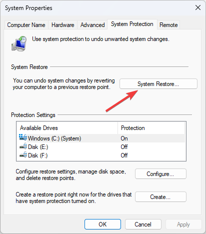 System Restore System config