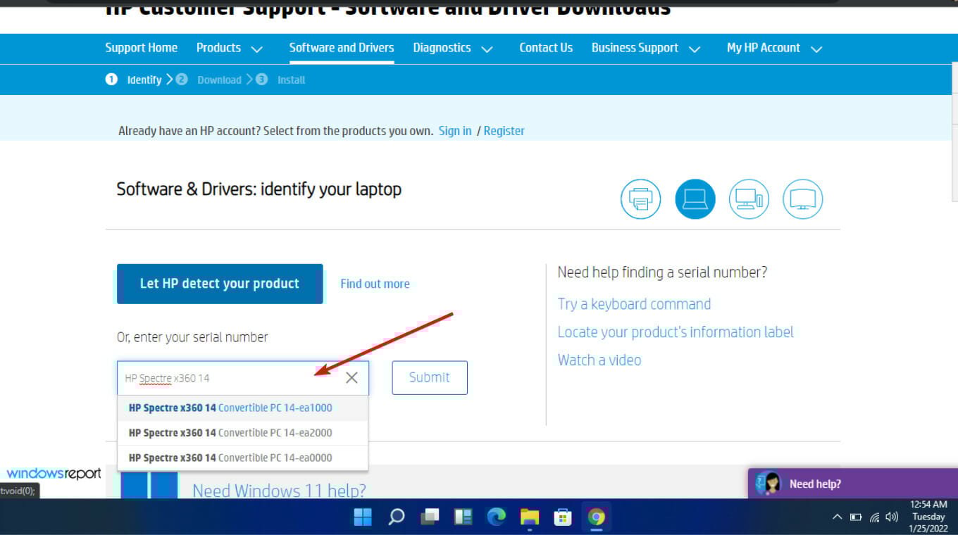 Número de serie en la actualización de BIOS HP Windows 11