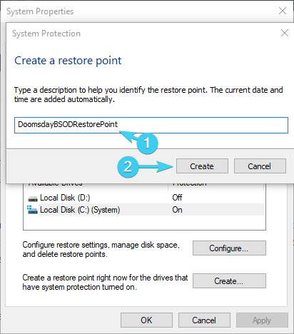 windows 10 can't find restore point