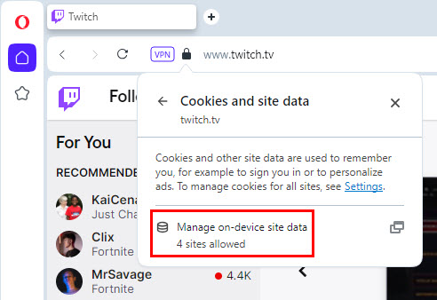 Manage on-device site data