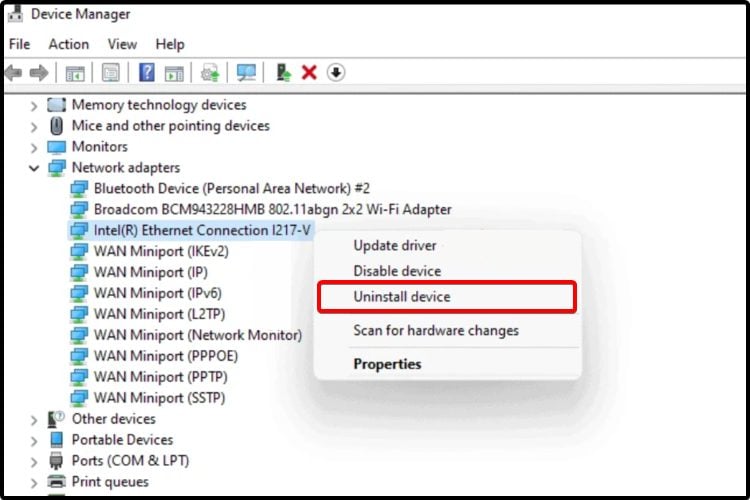 uninstall device control panel