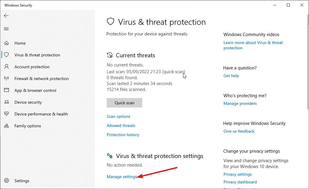 manage settings