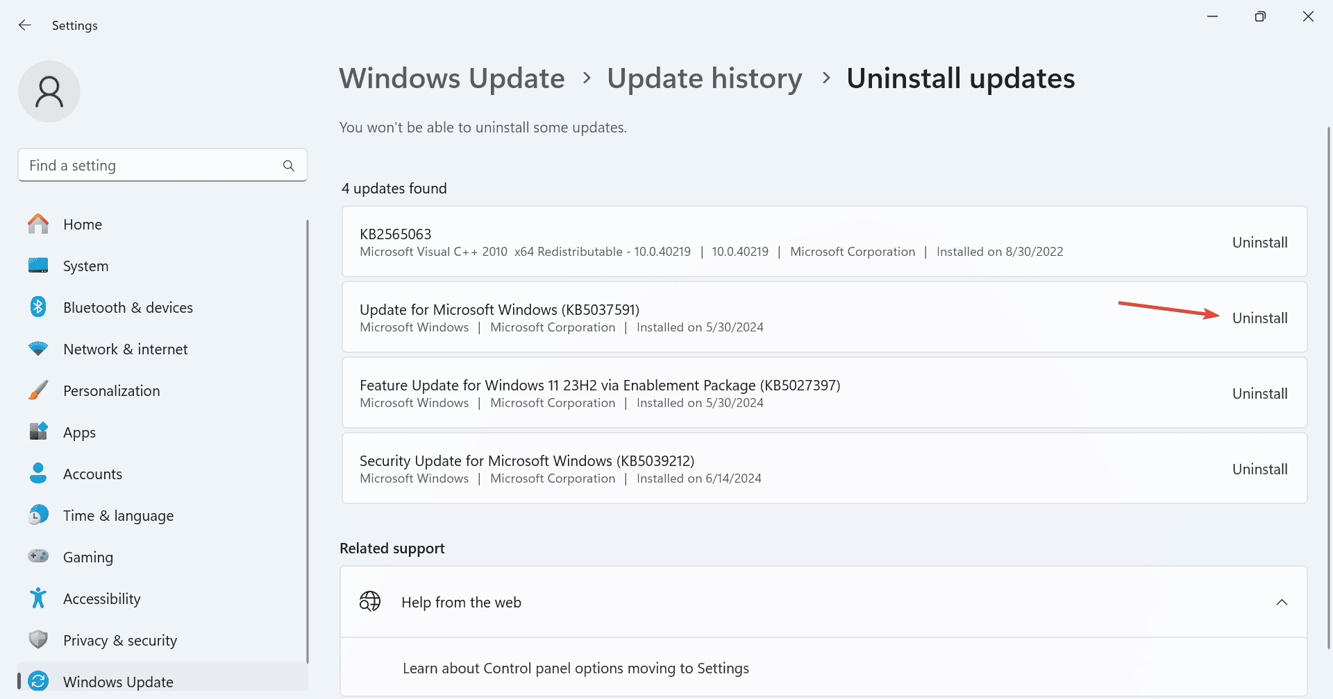 desinstalar actualización para arreglar omen gaming hub que no muestra temperatura del cpu
