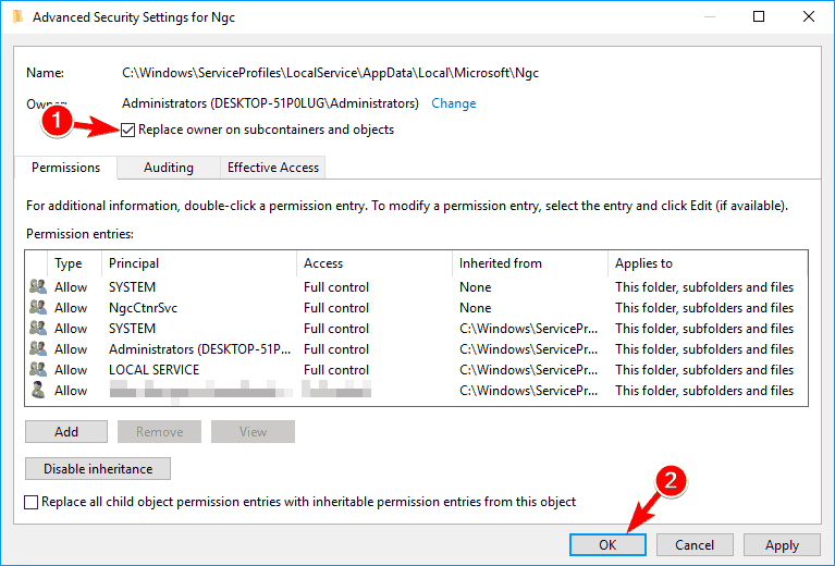 change advanced security settings for ngc