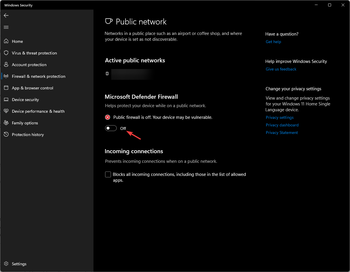 Microsoft Defender ファイアウォールをオフにする