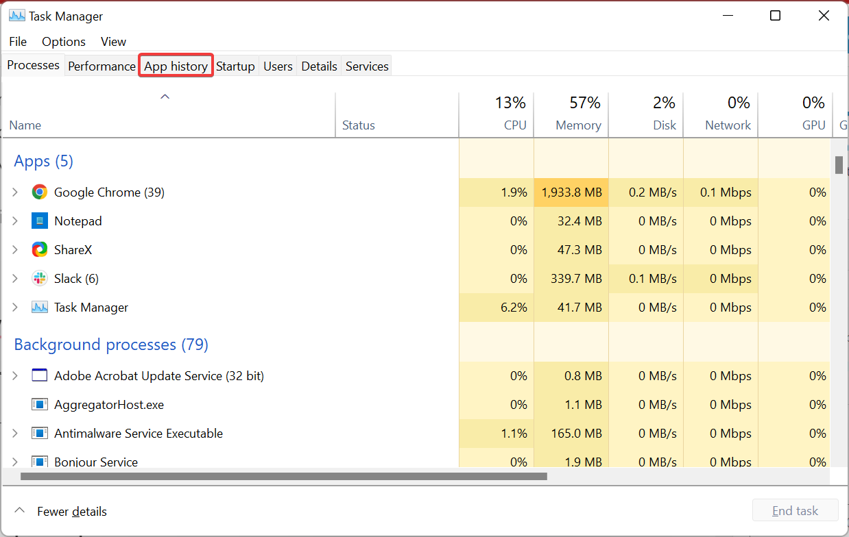app history