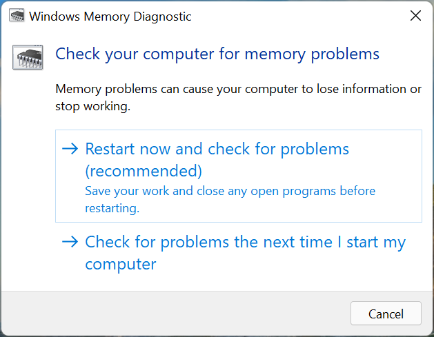 Strumento Diagnosi della memoria di Windows
