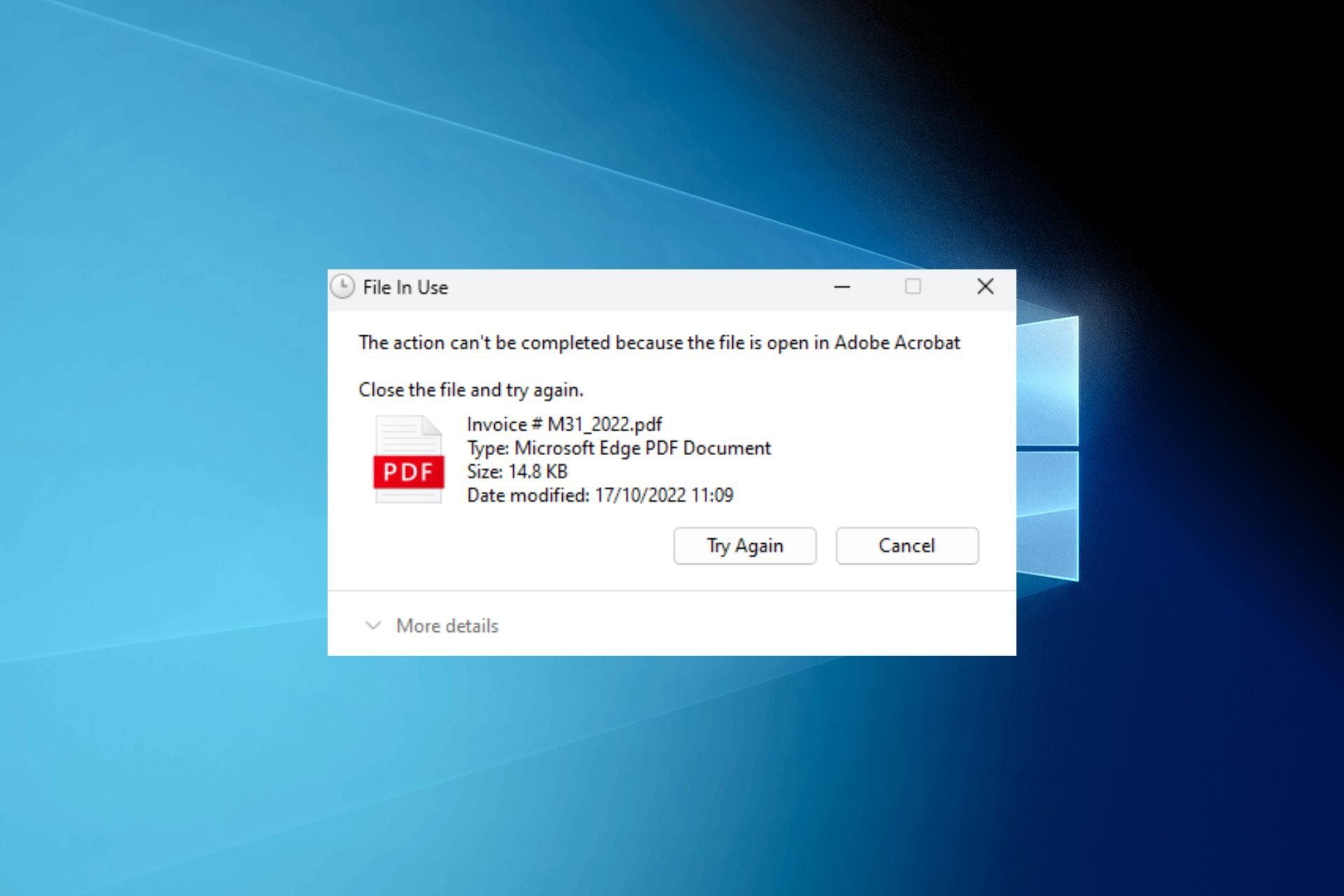 Der Vorgang kann nicht abgeschlossen werden, da die Datei in einem anderen Programm geöffnet ist