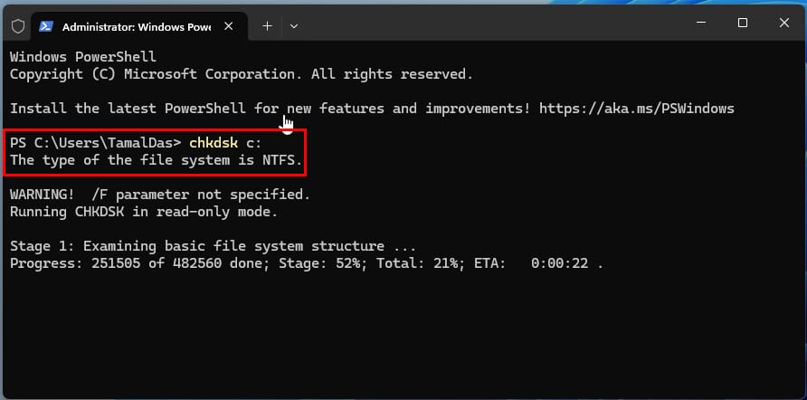run chkdsk