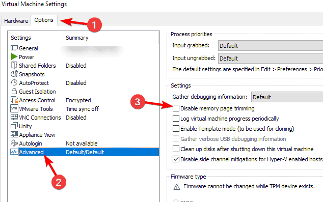 disable mamory page trimming