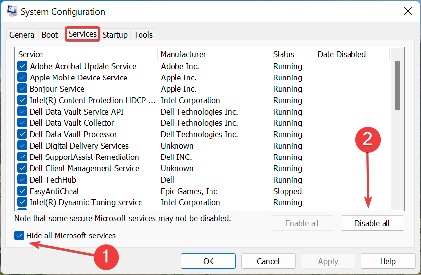 Disable all to fix browser not working windows 10