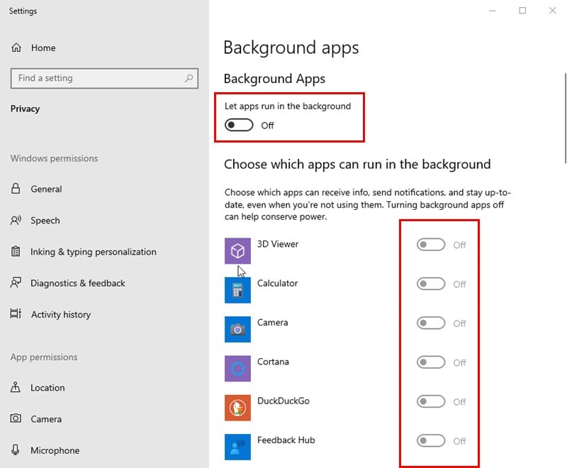 Beenden von Windows-Hintergrund-App-Einstellungen