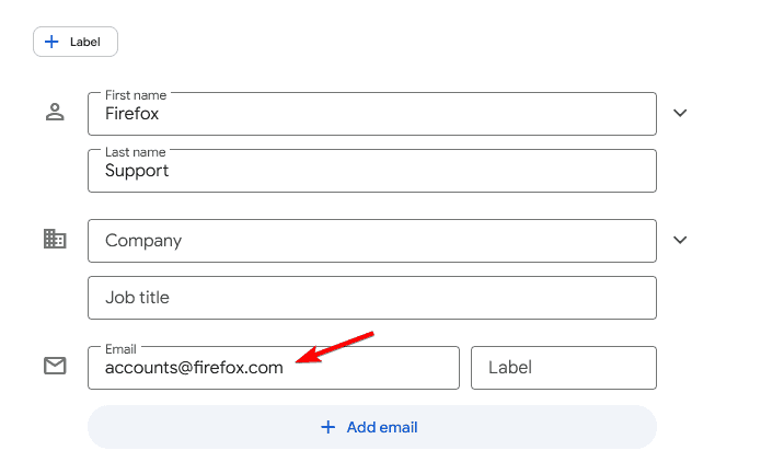 adicionar contato de e-mail firefox