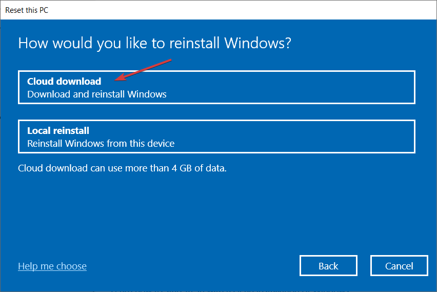 choose cloud download windows 10
