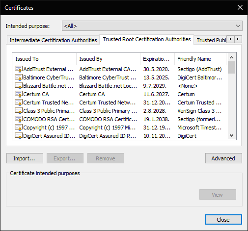 Windowsはこの証明書を確認するための情報が不足しています