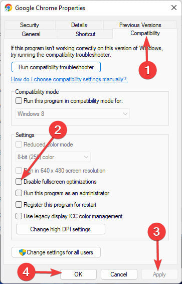 desactivar optimizaciones de pantalla completa google chrome