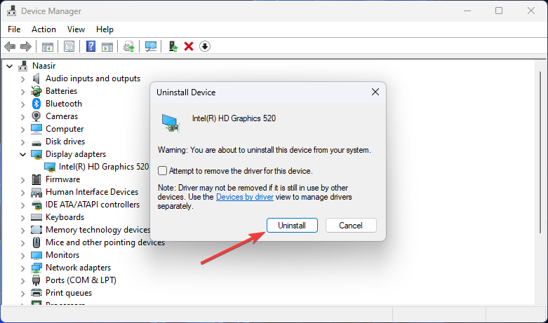 Uninstall graphics driver