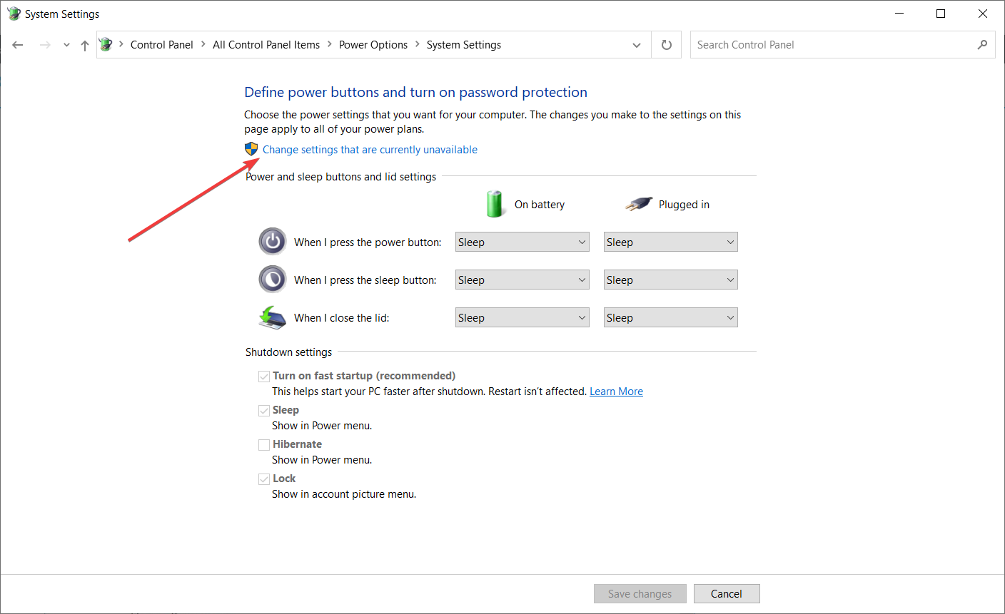 mudar configurações indisponíveis windows