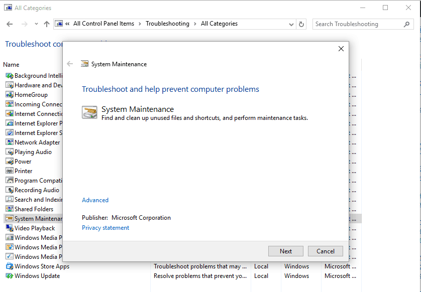 mantenimiento del sistema windows 10