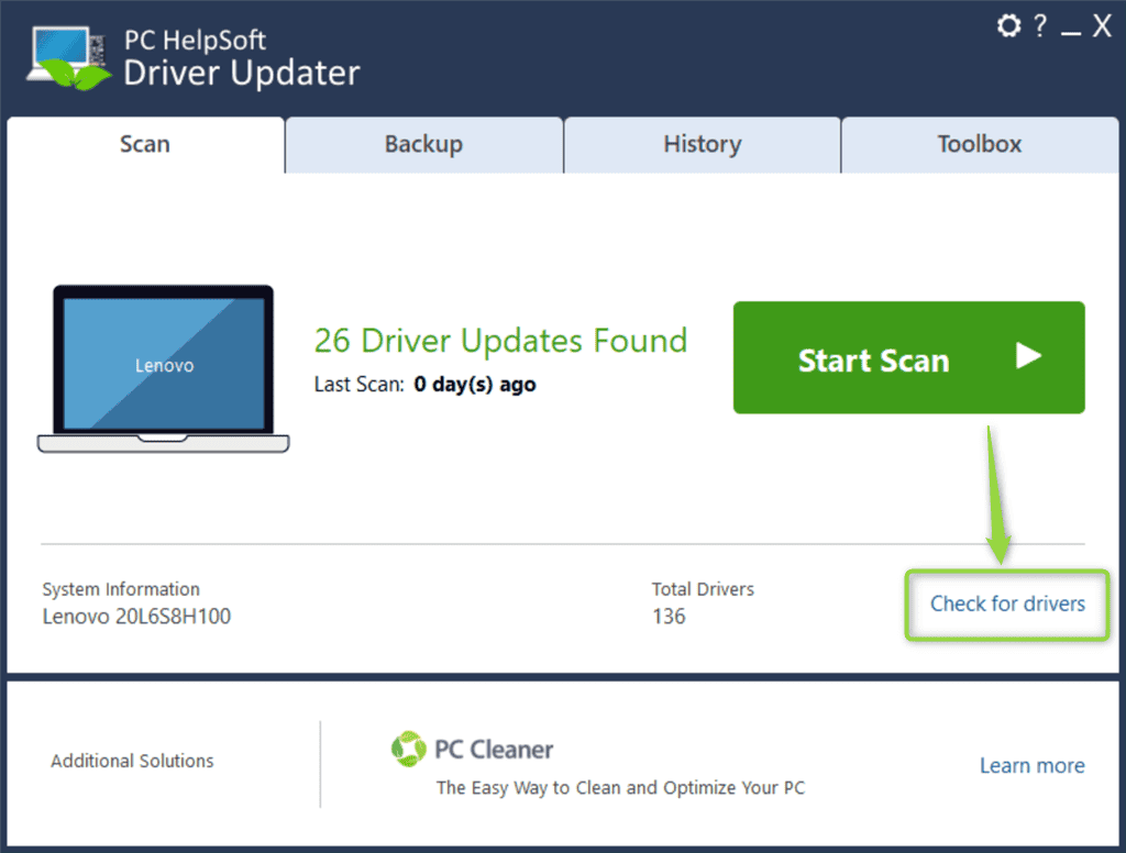 clicando na opção verificar drivers no atualizador de driver pc helpsoft
