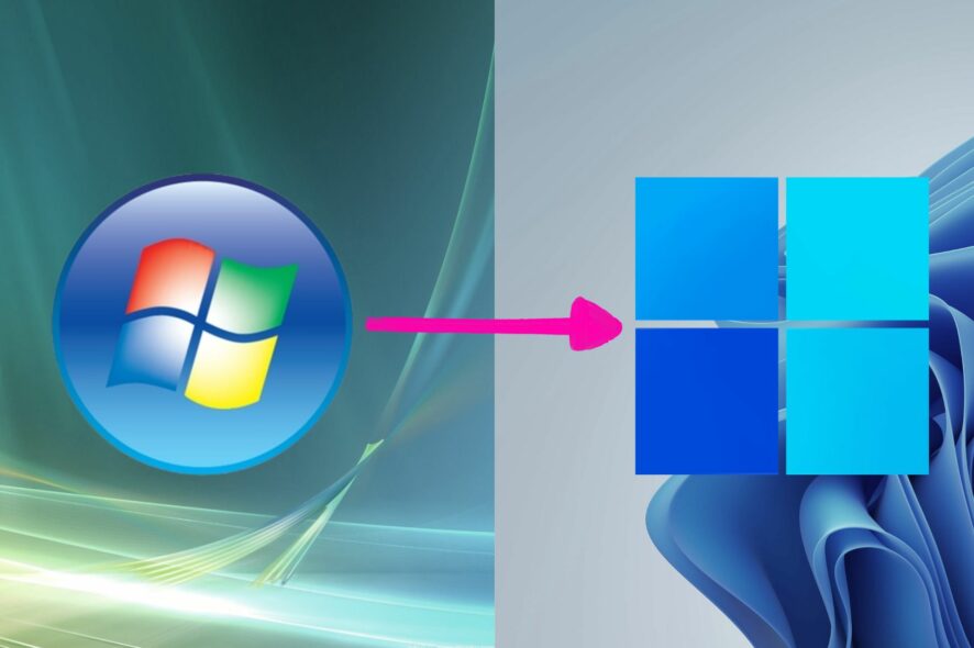 Windows Vista zu Windows 11 Upgrade hervorgehoben