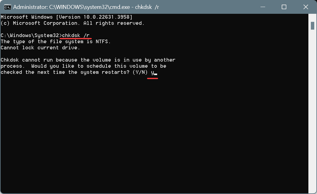 chkdsk /r pour corriger REF_UNKNOWN_LOGON_SESSION