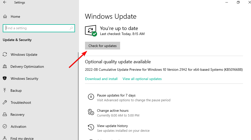 check-updates searchui windows 10