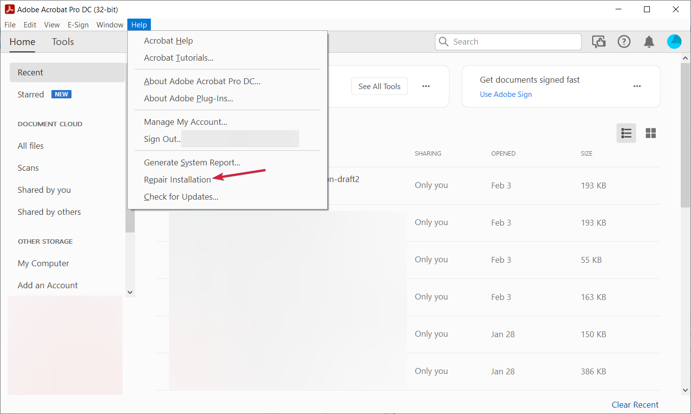 riparazione adobe acrobat