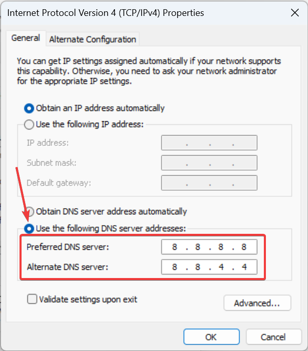 changer le serveur DNS pour réparer l'ID d'événement 16