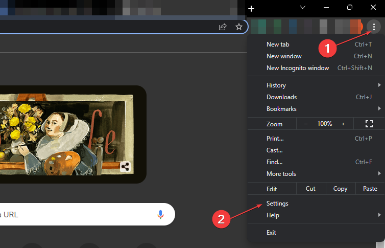 configurações do navegador chrome
