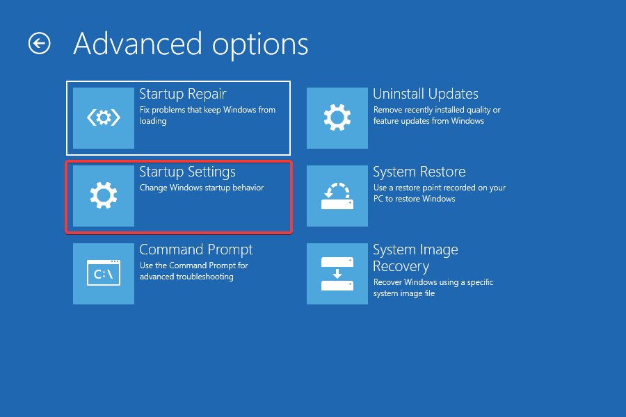 Impostazioni di avvio per riparare il recupero errore windows 11