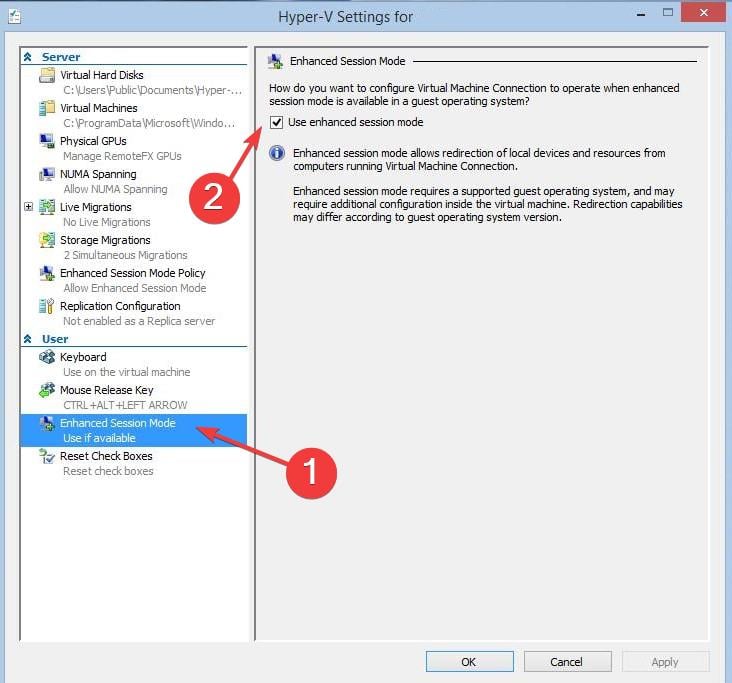 usar modo de sesión mejorada para configurar passthrough usb en hyper-v en windows 11