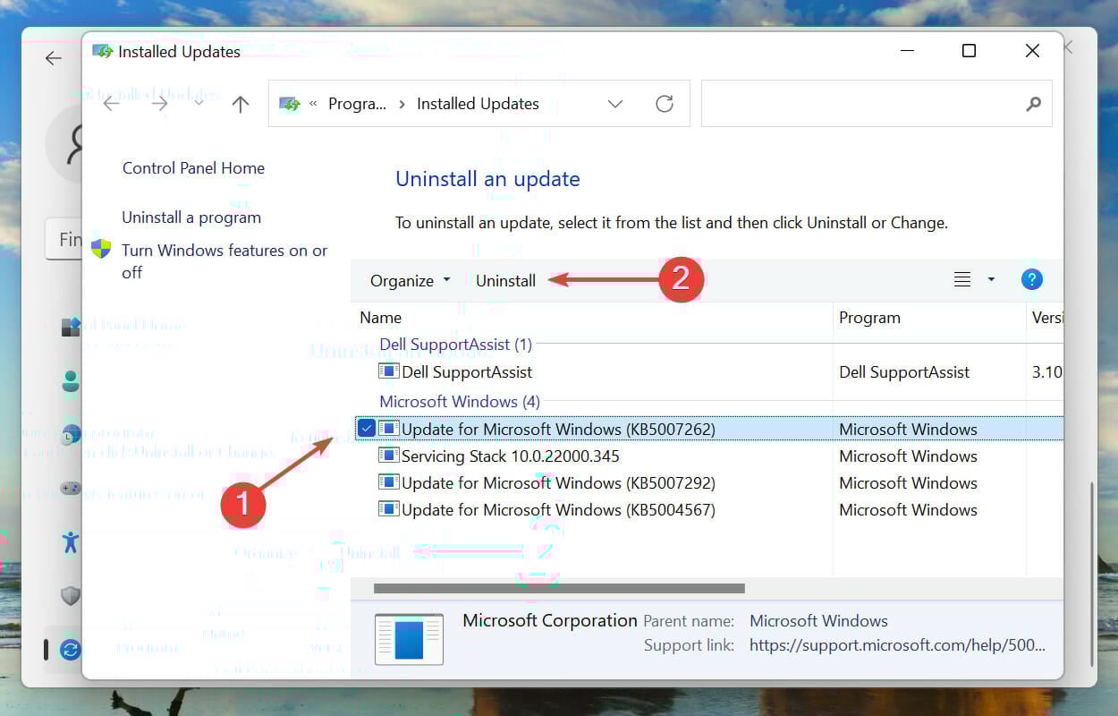 Windows 업데이트 제거하여 Windows 11 데스크탑 충돌 수정하기