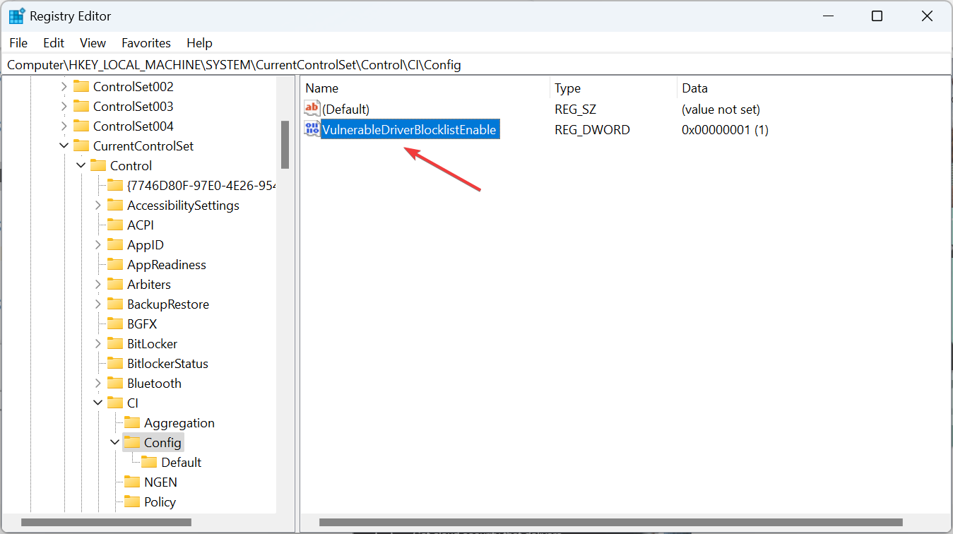 VulnerableDriverBlocklistEnable DWORD