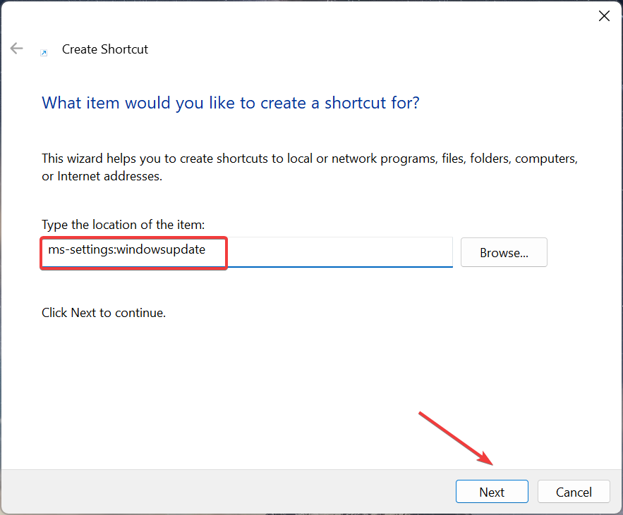 percorso per creare collegamento alle impostazioni windows 11
