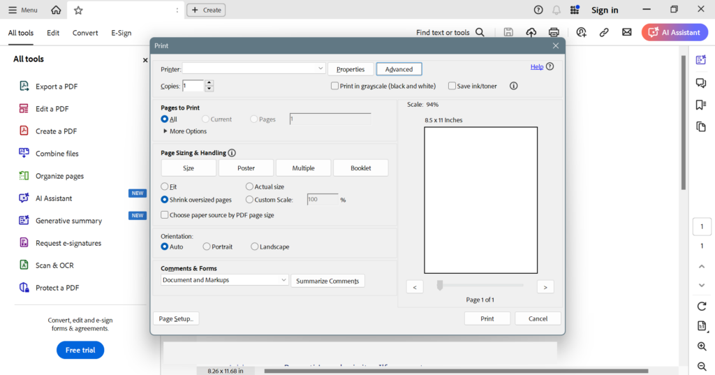 Adobe Acrobat drucken