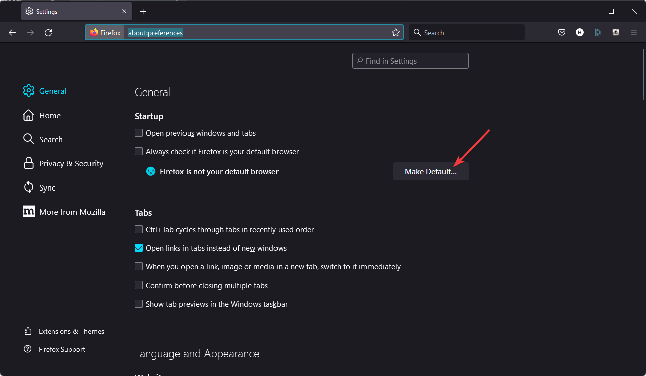 setting firefox default web browser