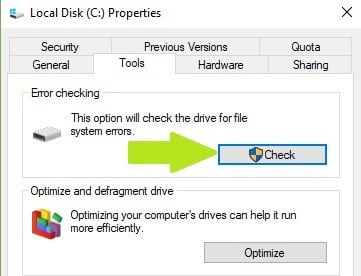 vérifier les erreurs du disque dur