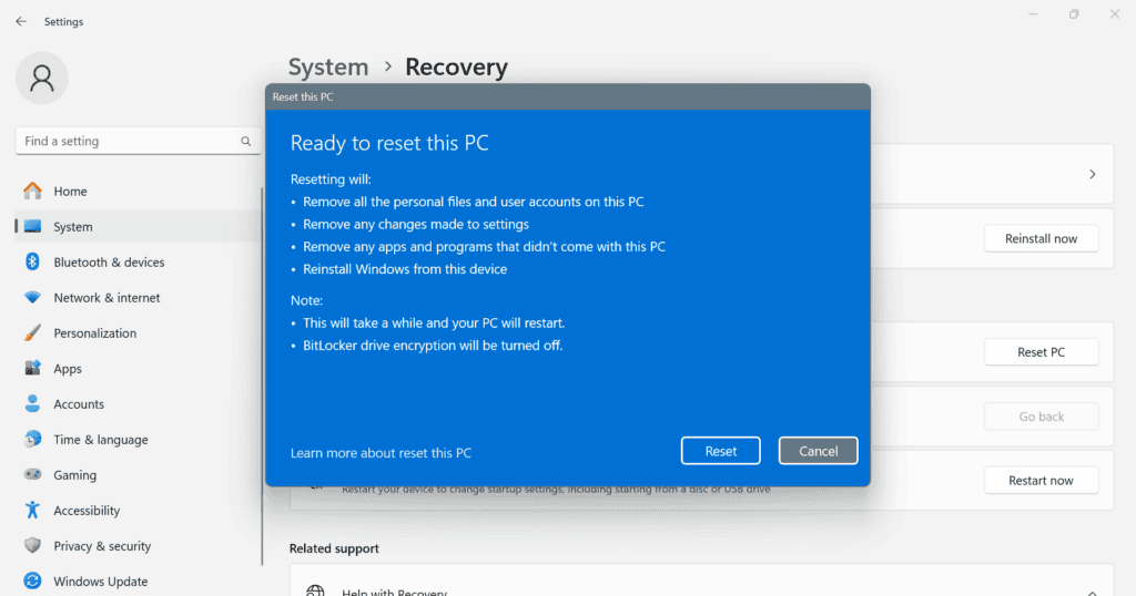 сброс Windows