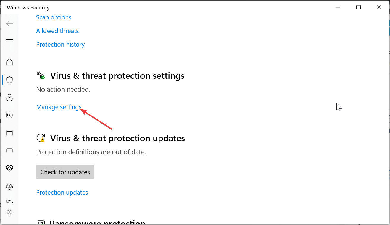 administrar configuraciones de seguridad de Windows