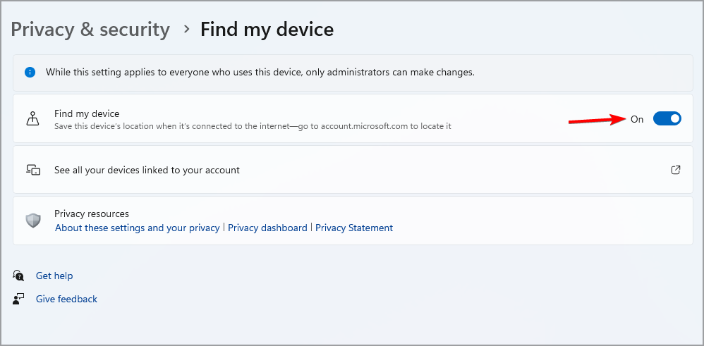 habilitar encontrar mi dispositivo de seguridad de windows 11