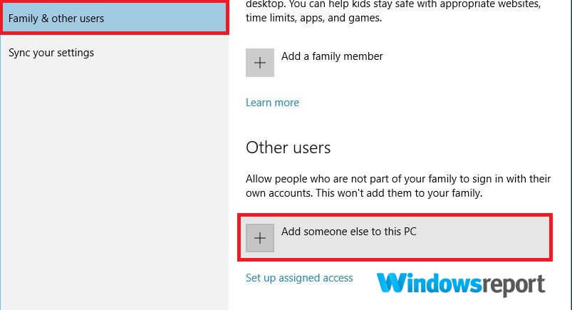 aggiungi qualcun altro a questo pc l'account utente è disabilitato