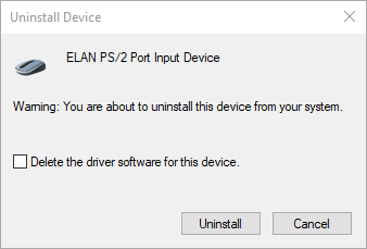 Caixa de diálogo Desinstalar Dispositivo erro do código do driver Código 32