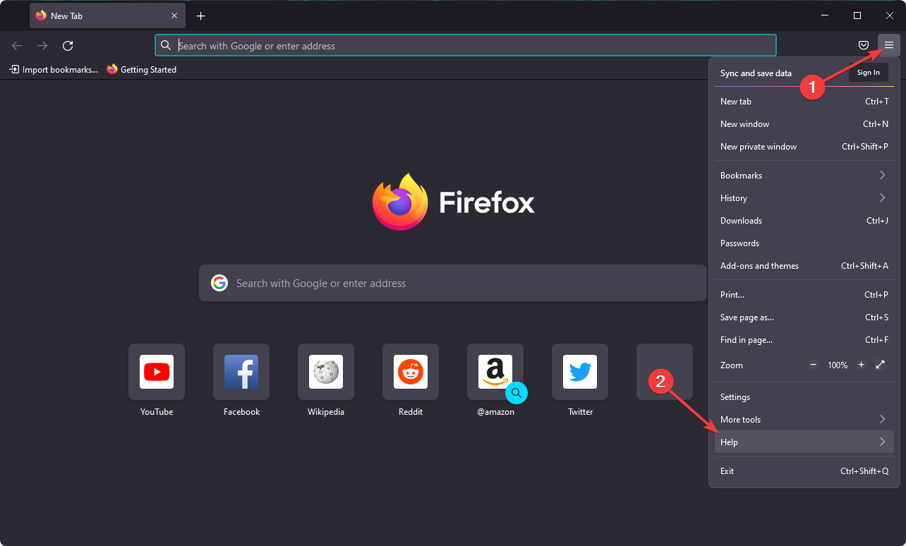 вход в справку Firefox