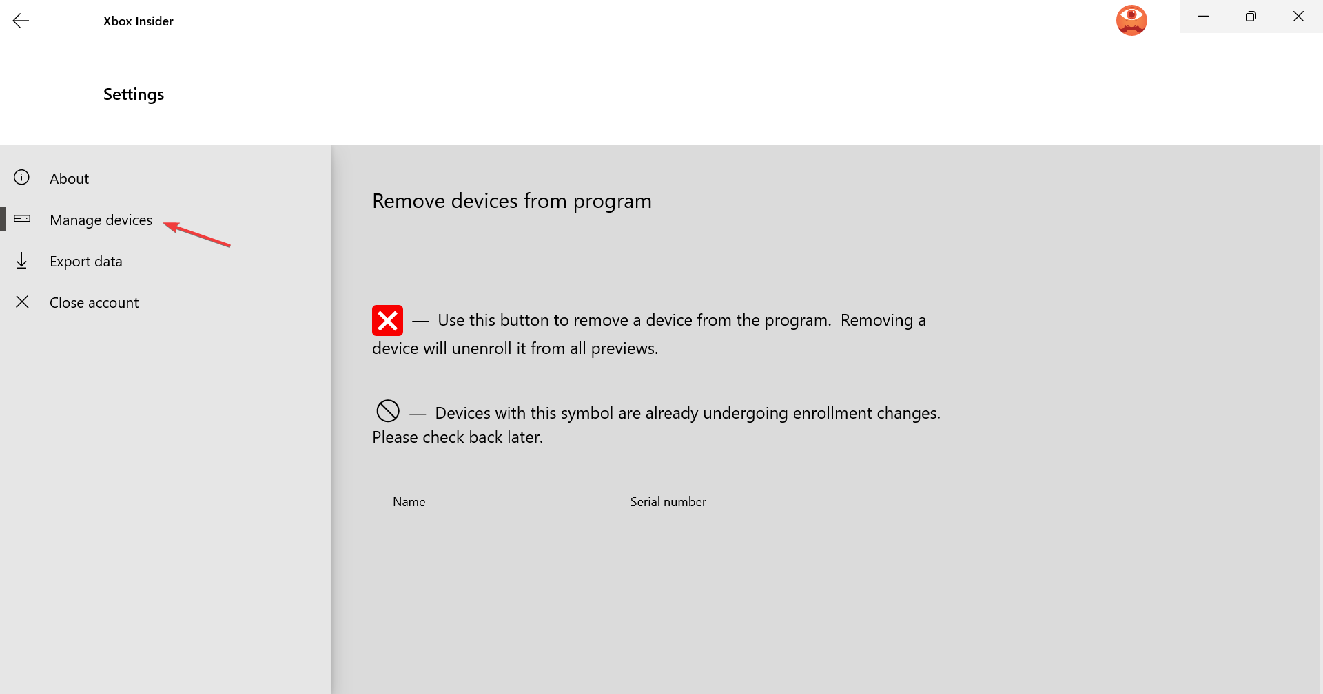 Manage devices to fix 0xE0E8000F