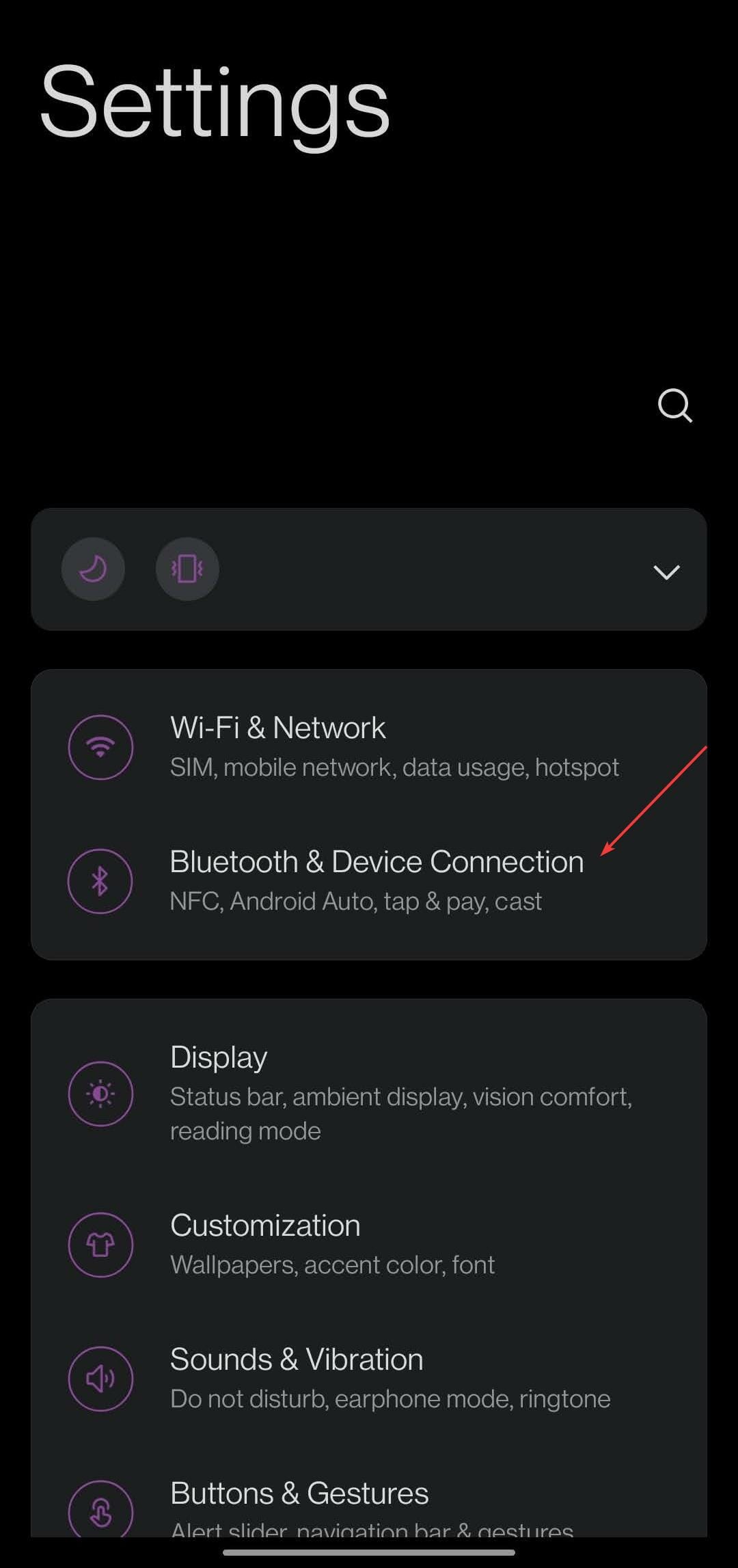 Tap bluetooth and device connection.